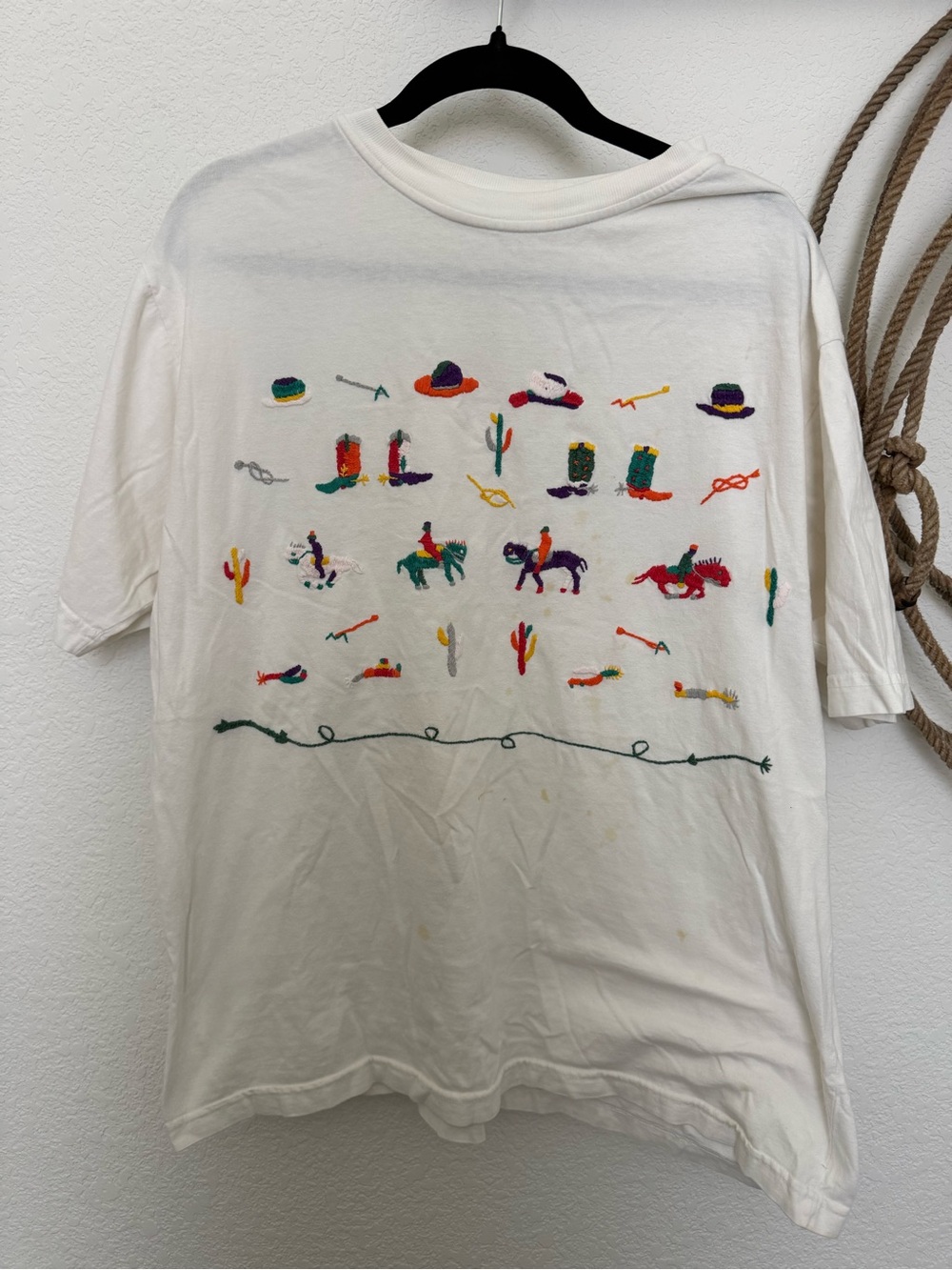 Vintage Western Embroidered T-Shirt | Cowboy Core Rodeo Graphic Tee | Size XL